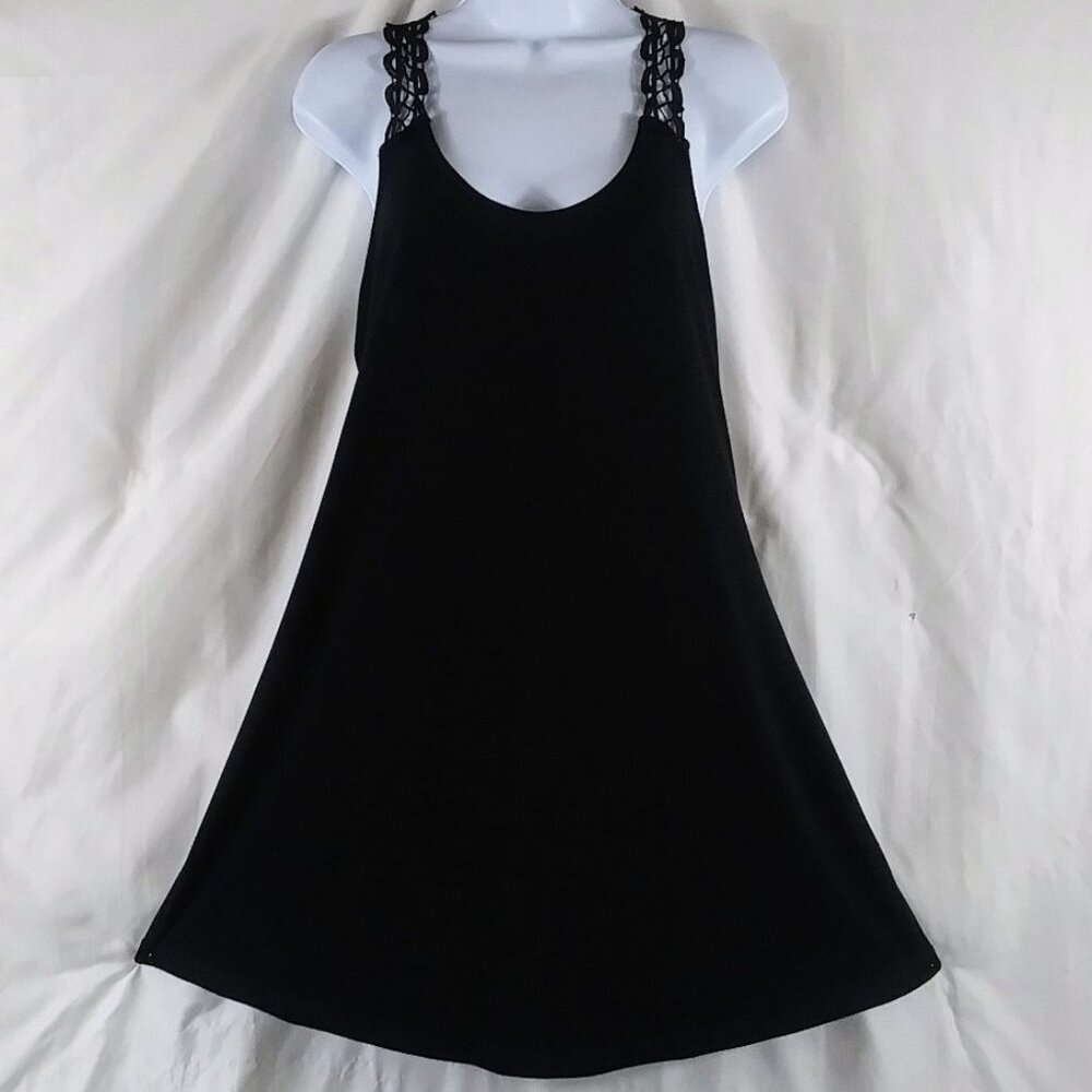 J Valdi Women's Black Crocheted Lace Back Cocktail Summer Mini Dress Size M